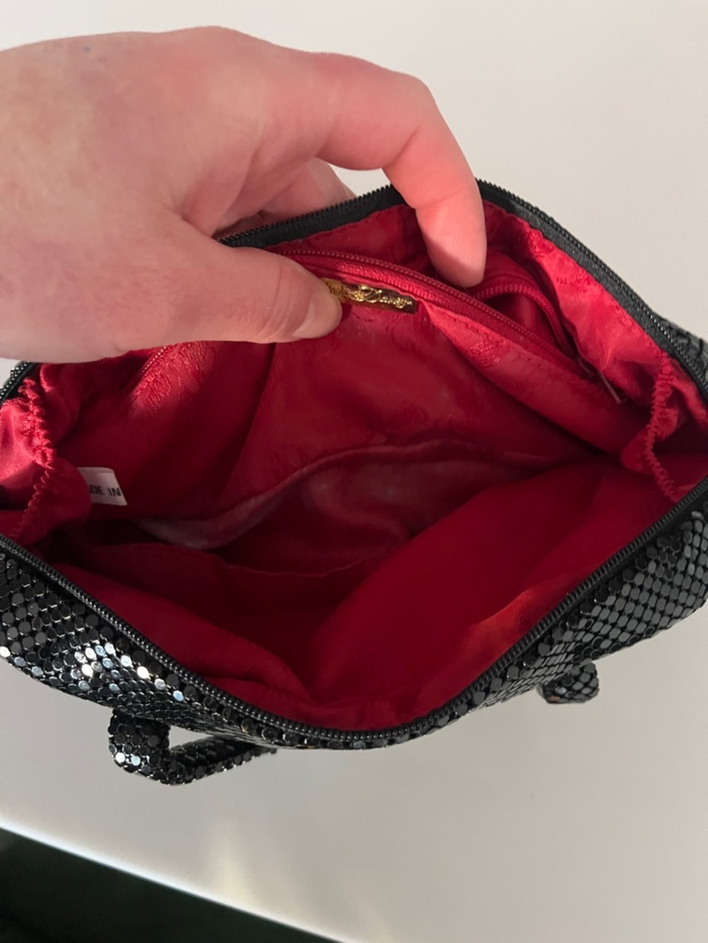 Vintage Whiting & Davis Black Sequin Clutch with Gold Accents - Picture 5 of 5
